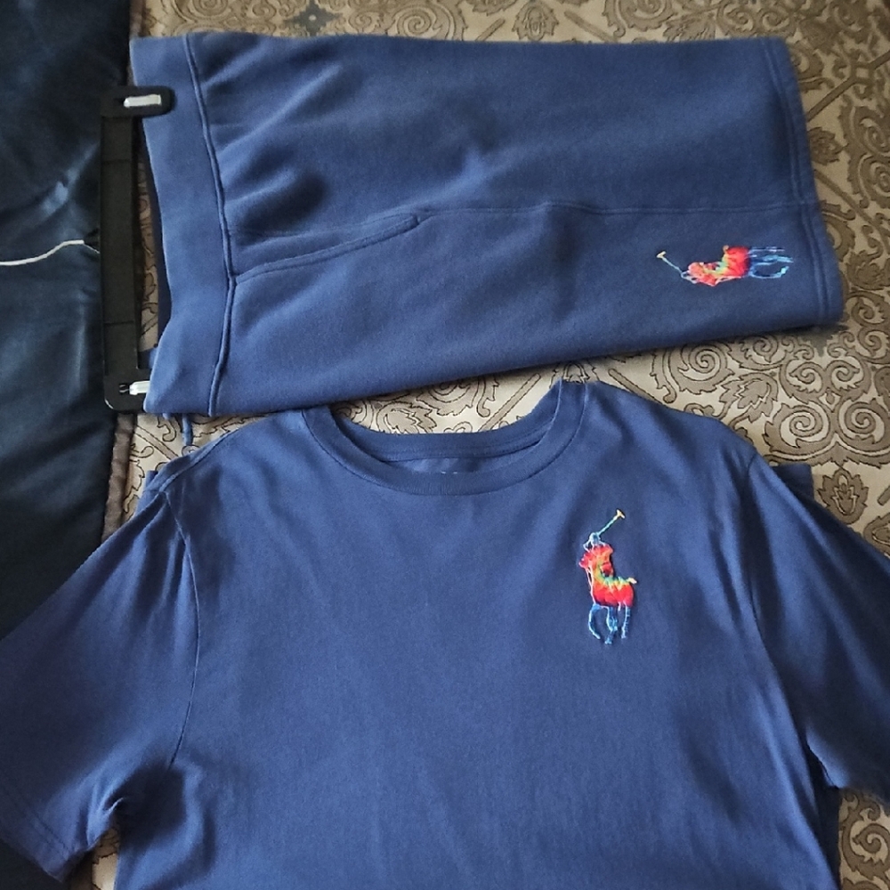 Polo by Ralph Lauren Navy Tee with Colorful Logo And SHORTS
